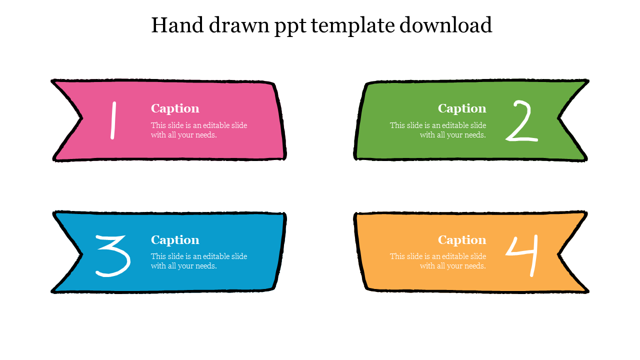 Free - There Are Four Step Of Hand Drawn PPT Template Download